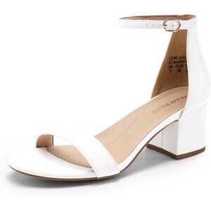 Dream Pairs Women's White/Pu Open Toe Chunky Block Heel Ankle Strap Sandals